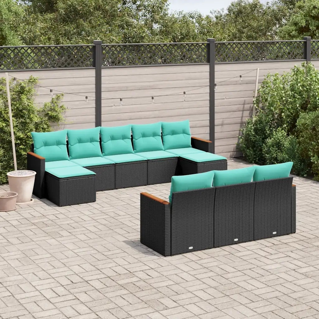 Set Divani da Giardino 10 pz con Cuscini Nero in Polyrattan 3226414