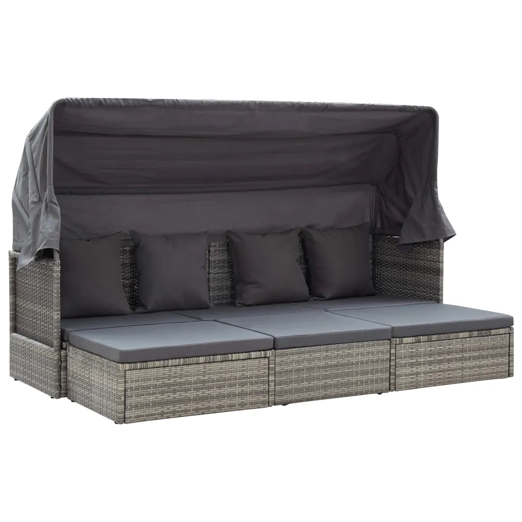 Lettino da Giardino con Tettuccio in Polyrattan Grigio MÃ©langecod mxl 118670