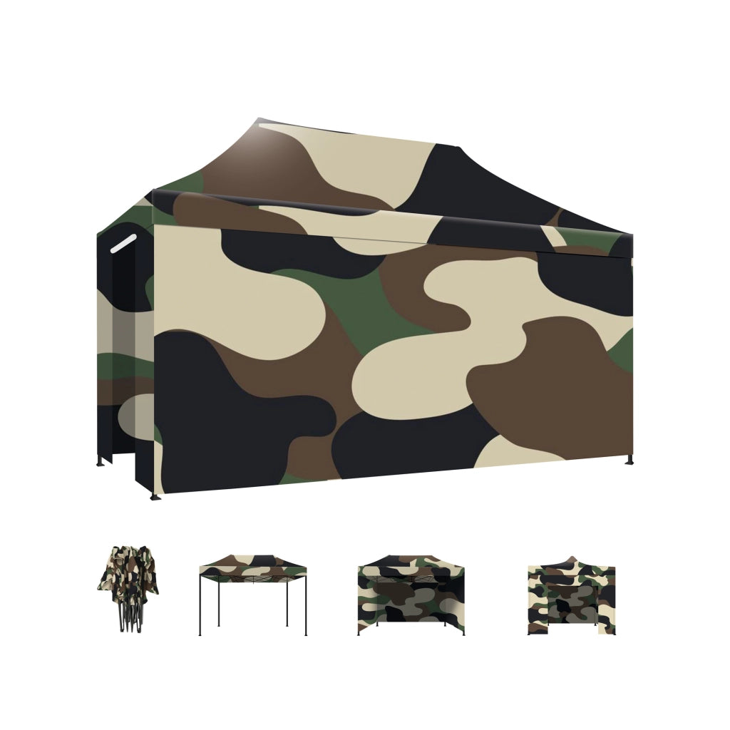 Taman Tenda / Gazebo Per Giardino 3X4,5 Mt Impermeabile Tendone Pieghevole Per Fiere E Mercati Con Teli Laterali Colore Camouflage
