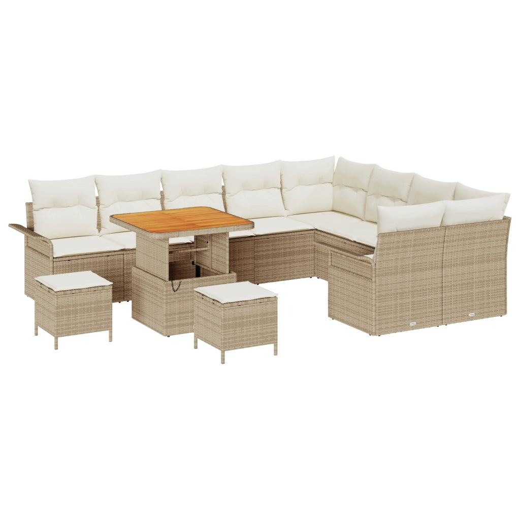 Set di SofÃ  da Giardino  in 12 Pezzi con Cuscini Beige in Polyrattan Acacia