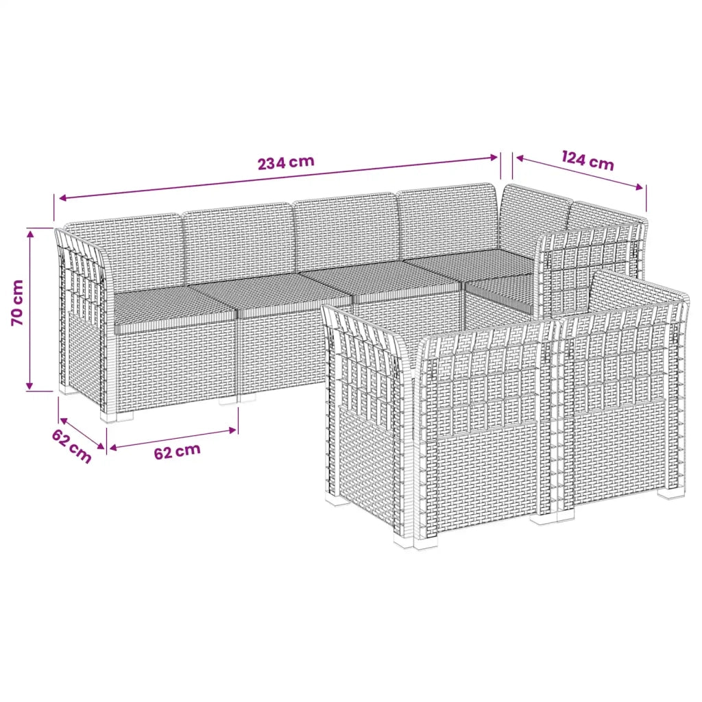 Divano da Giardino 7 Posti Aspetto Rattan PP Antracite 3444138