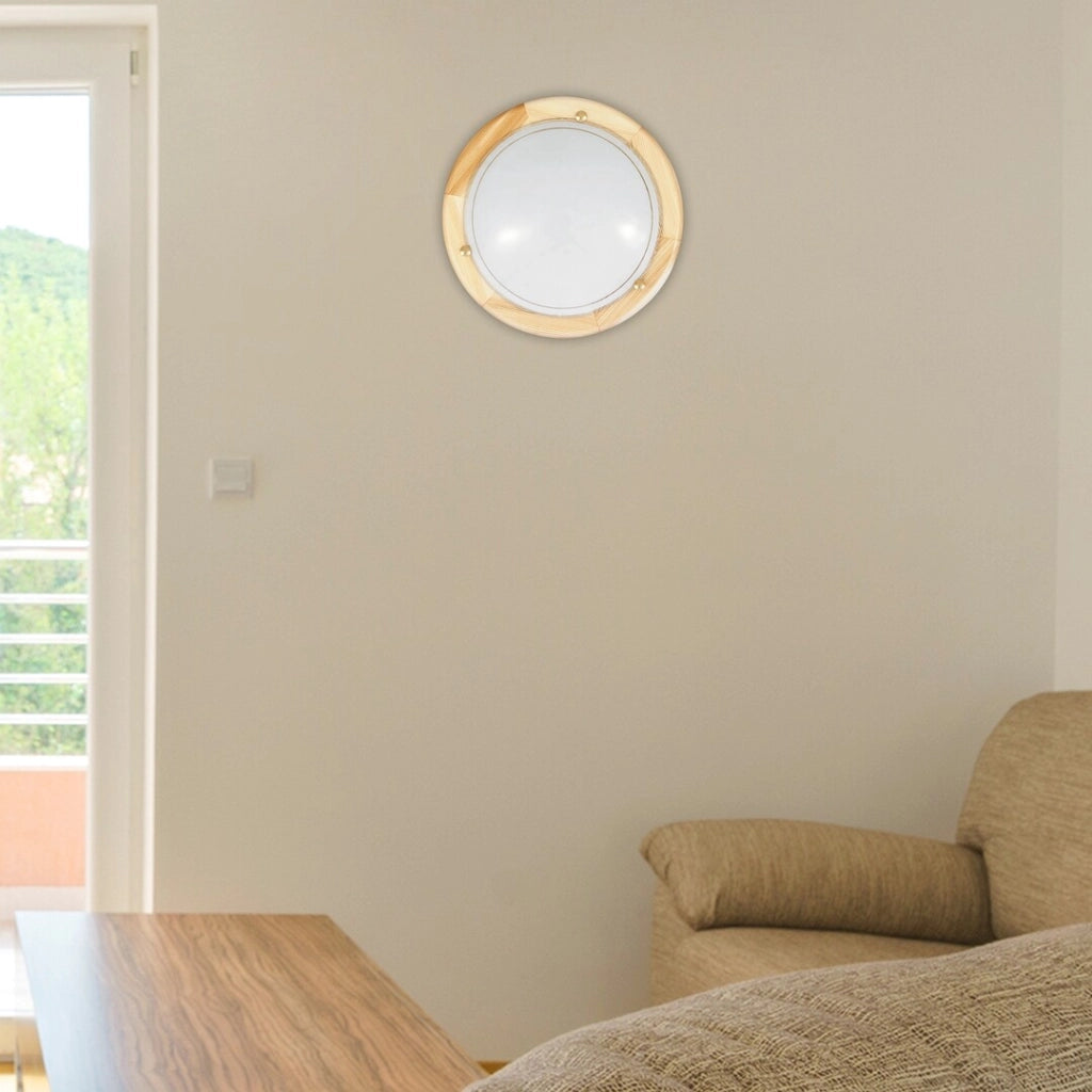 Plafoniera Rabalux Ufo 30cm legno chiaro E27 vetro