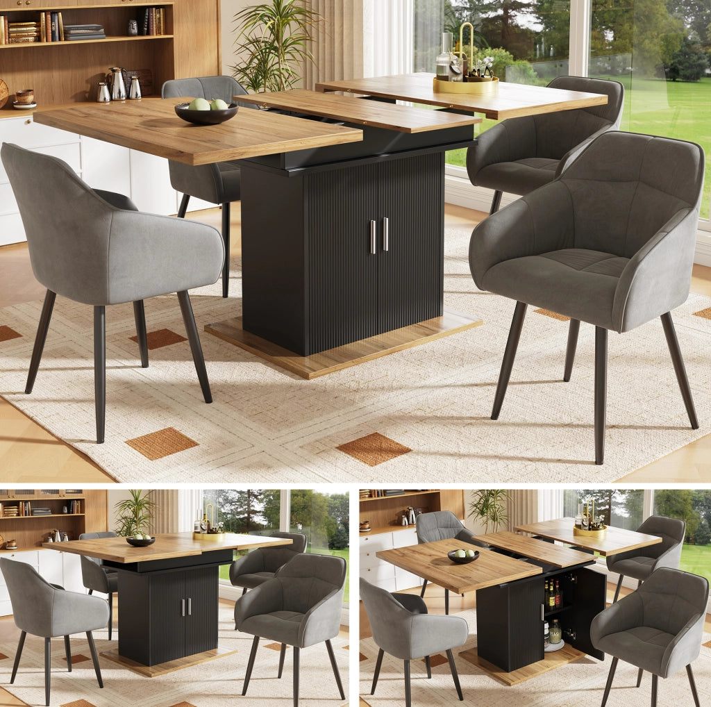 Tavolo da pranzo estensibile 110-140x70x76 cm in MDF nero con contenitore