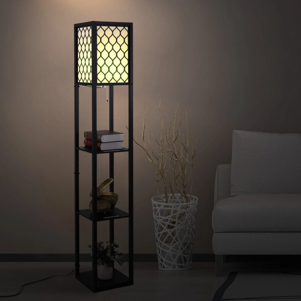 Lampada scaffale ¨C zephmum ¨C MDF nero 4 livelli 26x26x160 cm