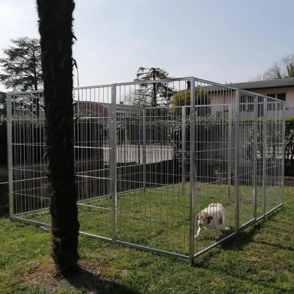 Recinto solo perimetro in rete modulare per cani da 3x3 metri zincatura elettrolitica