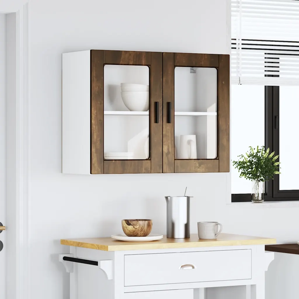 vidaXL Pensile da Cucina con Porta in Vetro Porto Rovere Fumo