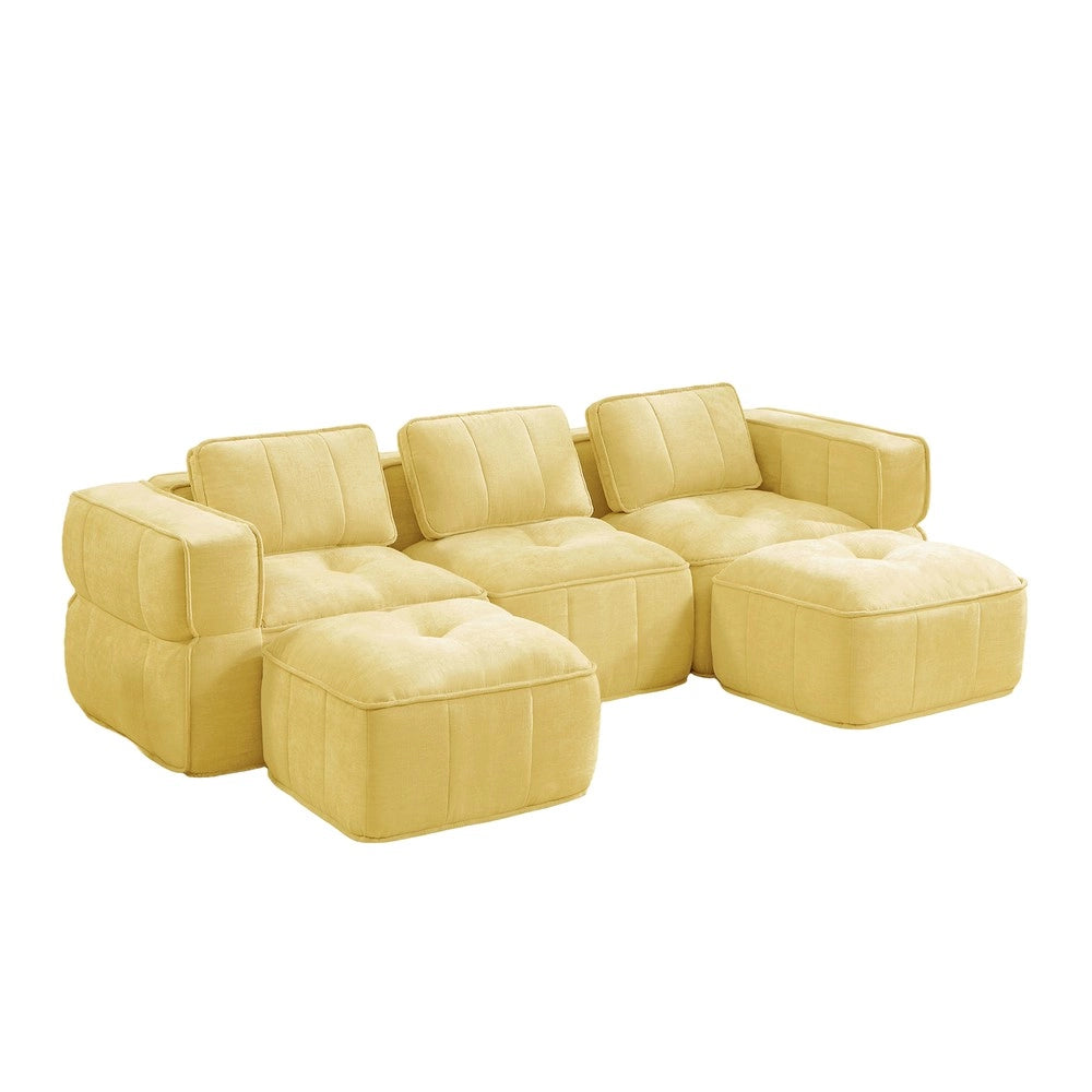 Divano 3 posti con poggiapiedi ¨C Minimal ¨C giallo tessuto morbido