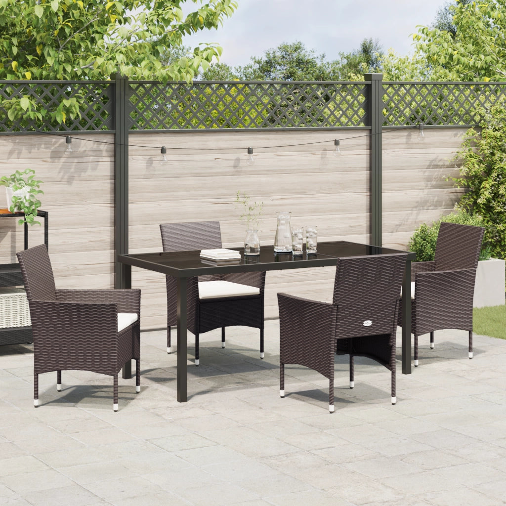 Set da Pranzo Giardino 5 Pezzi Marrone Polyrattan