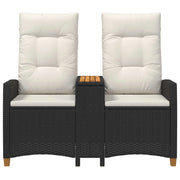 Panca da Giardino | Panchina reclinabile con tavolo Nero e Bianco Crema polyrattan