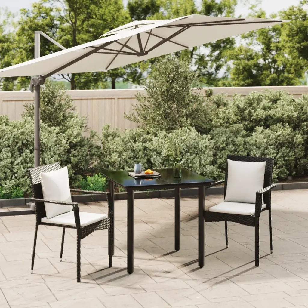 Set da Pranzo da Giardino 3 pz con Cuscini Nero in Polyrattan 3185107