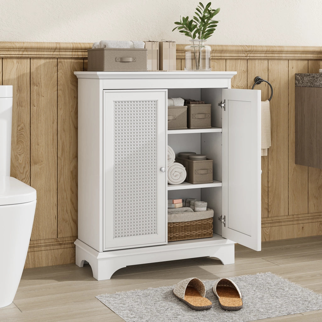 Mobile da bagno con 1 anta e ripiano regolabile design boho per bagno e soggiorno in MDF bianco 85,5 × 35,8 × 18,5 cm
