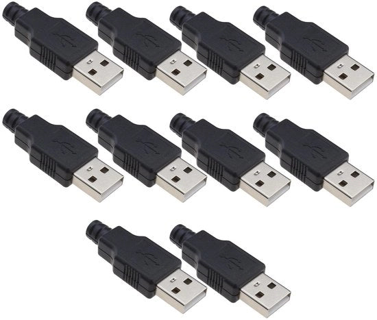Adattatore USB Type A 4-pini a 10 pezzi - Duraturo e robusto - Nero - Connessione jack maschile - Ideale per progetti DIY - USP10