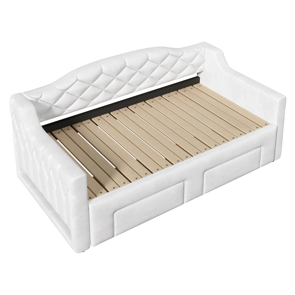 LETTO Divano estraibile 90x200/180x200 cm Bianco con 2 cassetti e LED