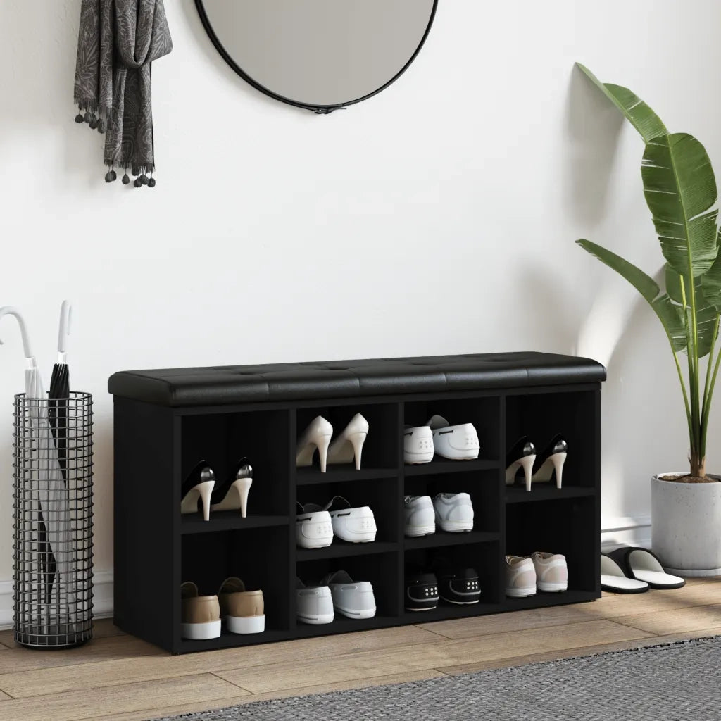 Panca Porta Scarpe-Sgabello-Panca Scarpiera Nera 102x32x50 cm in Legno Multistrato 772478