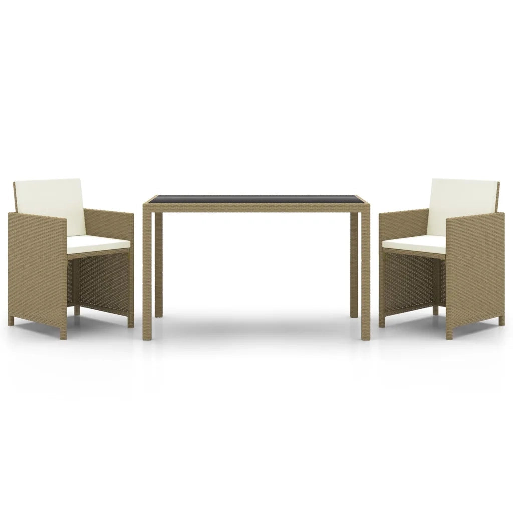 Set da Pranzo da Giardino 3 pz con Cuscini in Polyrattan Beige cod mxl 34661