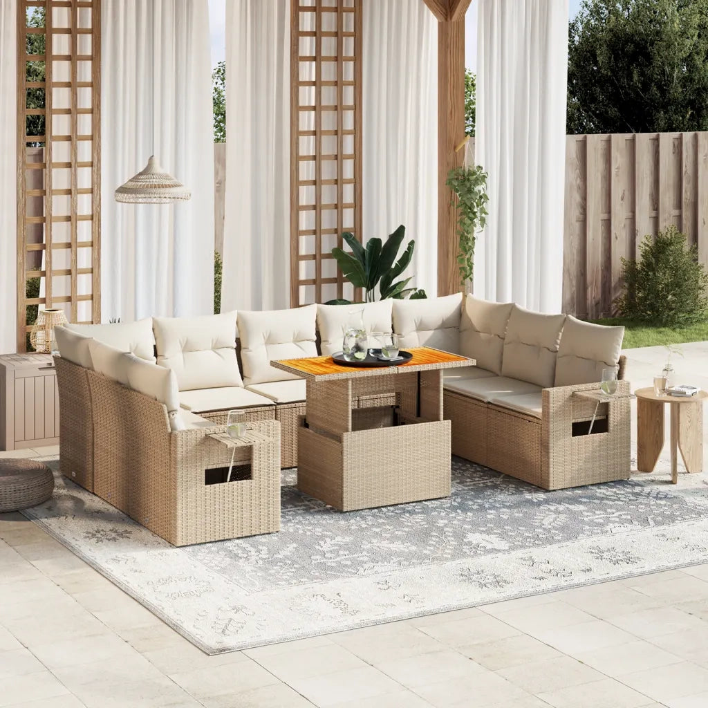 Set Divano da Giardino 10 pz con Cuscini Beige in Polyrattan 3271898