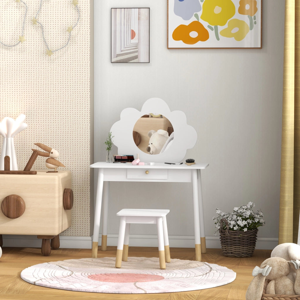 Scrivania con specchio e sedia per bambini ¨C zephmum ¨C bianco 60x40x80