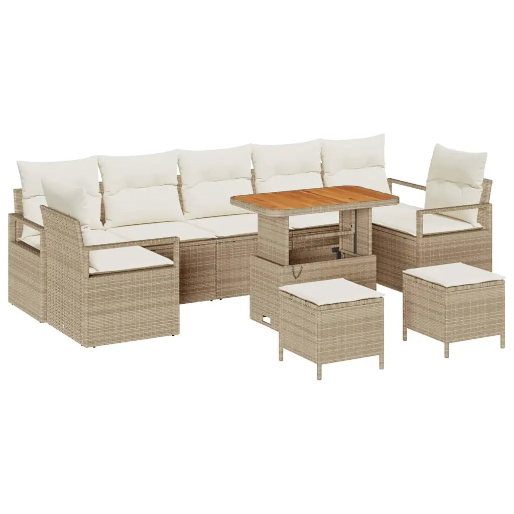 Set Divano da Giardino con cuscino 10 pcs Beige e Crema
