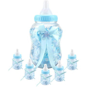 Trade Shop - Maxi Biberon Porta Confetti Celeste Idea Nascita 30 Pezzi Baby +1 Maxi Battesimo -