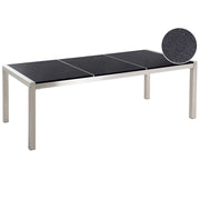 Tavolo da pranzo da giardino Piano in granito Nero e argento Gambe in acciaio inossidabile esterne 8 posti 220 x 100 x 74 cm