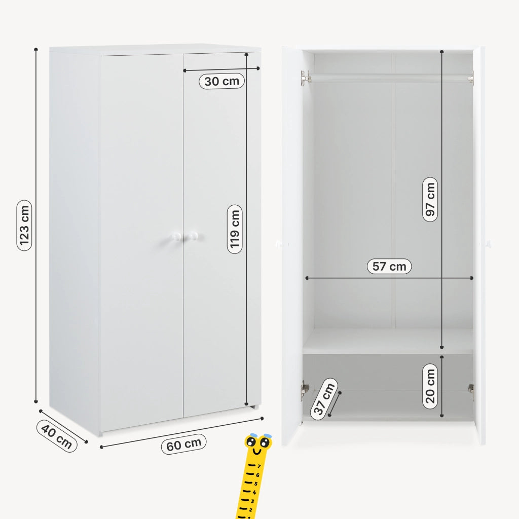 Armadio Beldinupp per Cameretta a 2 Ante 123 x 60 x 40 cm - Bianco [en.casa]