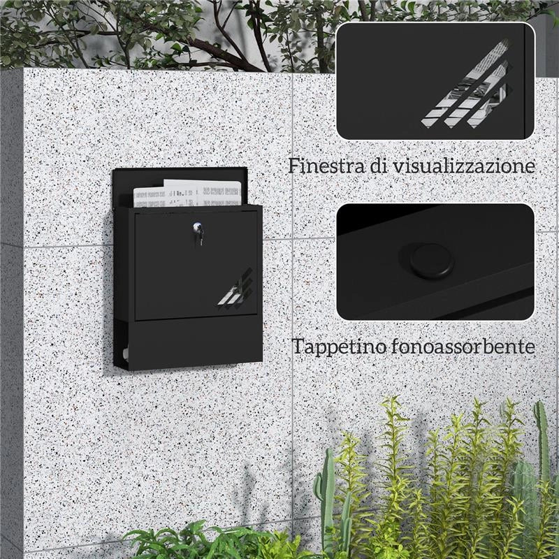 CASSETTA POSTALE A MURO IN METALLO CON FINESTRELLA E SERRATURA 30X8.5X32.5 CM GRIGIO CARBONE