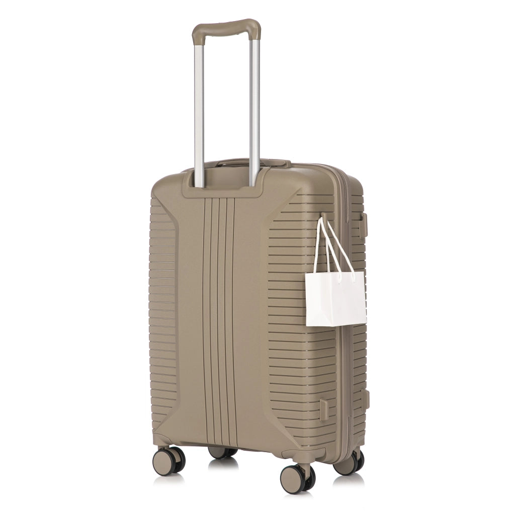 Set di 3 valigie rigide in pp con ruote doppie a 360°, ganci laterali e lucchetto a combinazione champagne 48,5 × 32 × 74 cm