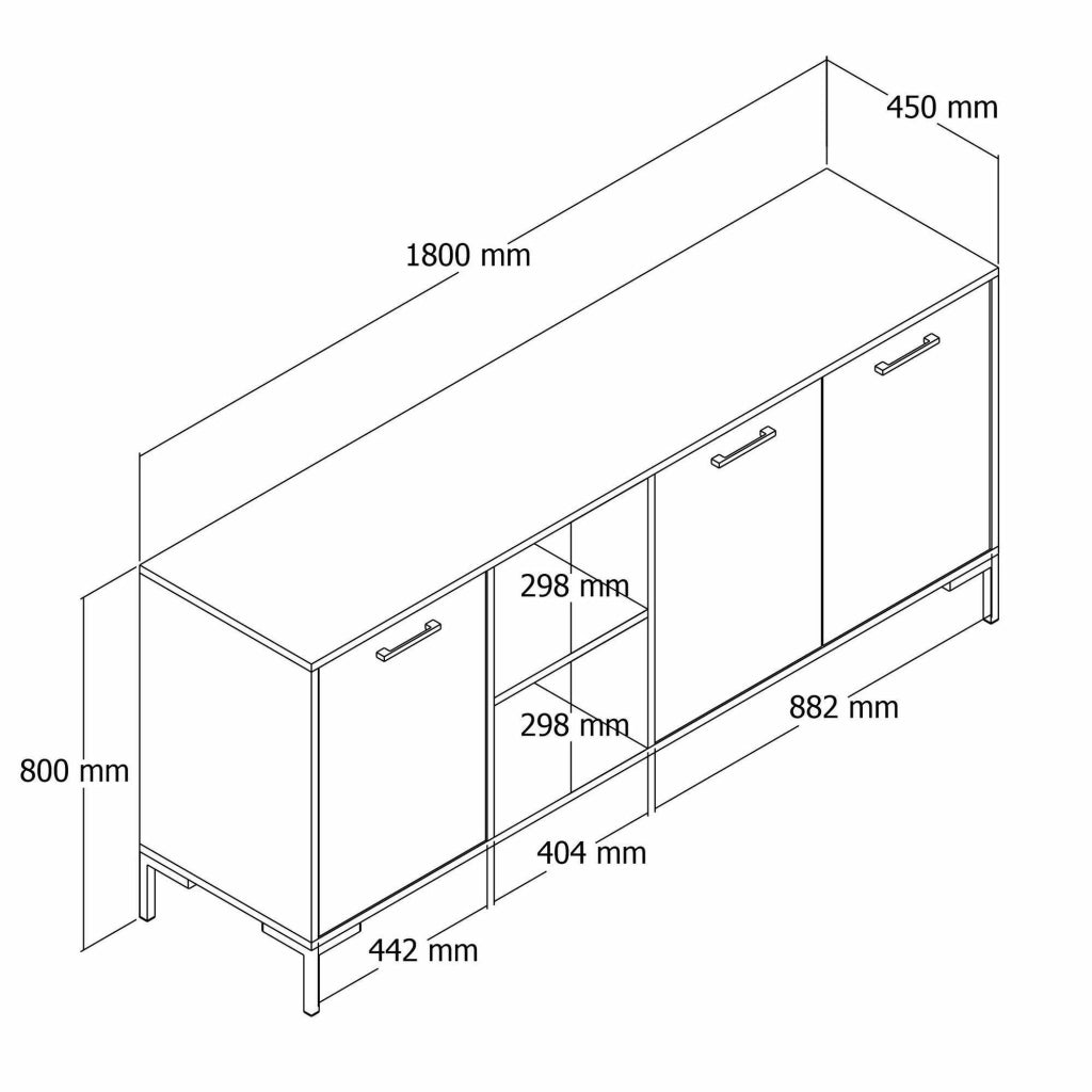 Madia Hato, Credenza 2 Ripiani, 180x45x80h cm Marrone Quercia