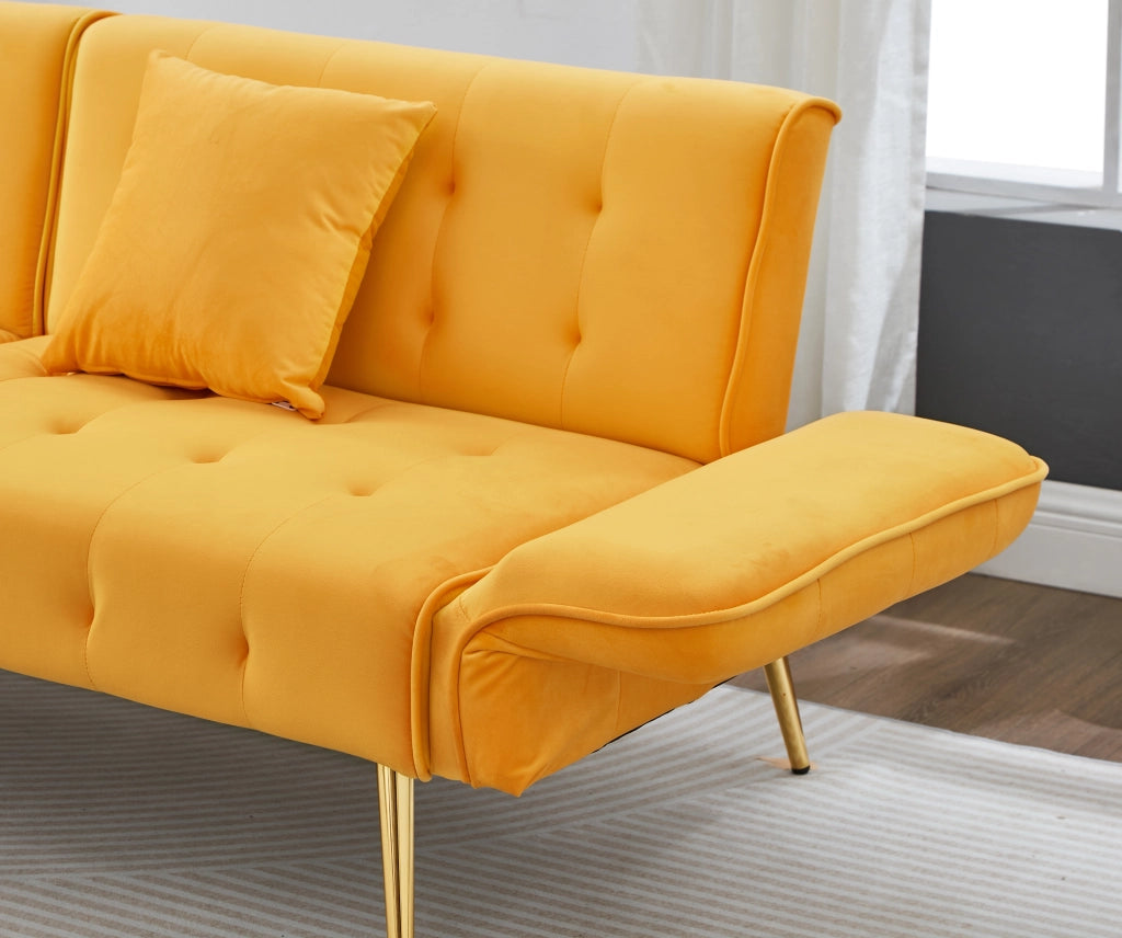 OKWISH Divano Letto 2 Posti, Schienali e Braccioli Regolabili, con Cuscini, Velluto ed Espanso, Giallo