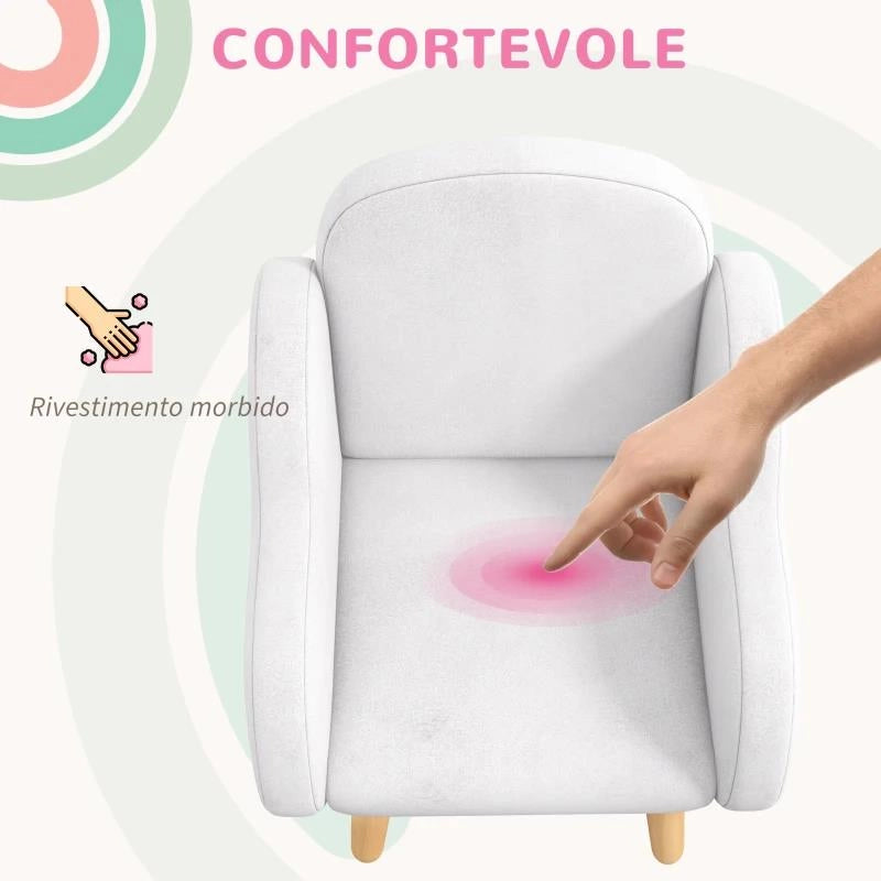 POLTRONA PER BAMBINI IN STILE SCANDINAVO CON BRACCIOLI A NUVOLA IN TESSUTO BIANCO, 46X51X55 CM