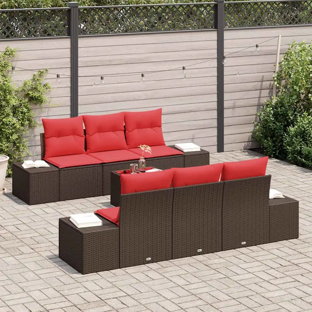 Set Divano da Giardino con cuscino 7 pcs Marrone polyrattan