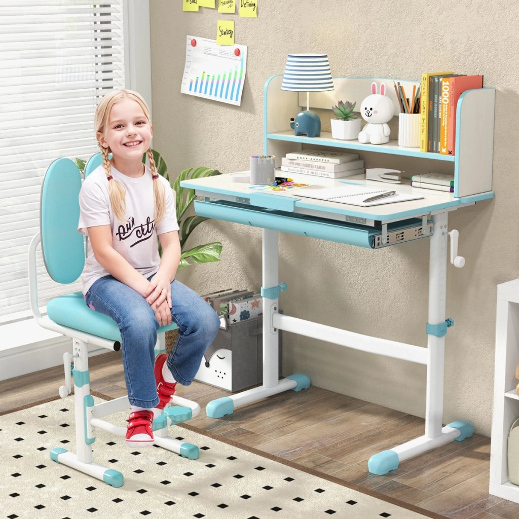Scrivania da studio per bambini regolabile in altezza con piano inclinabile, Tavolo da scrittura per bambini Blu-Tavoli e sedie
