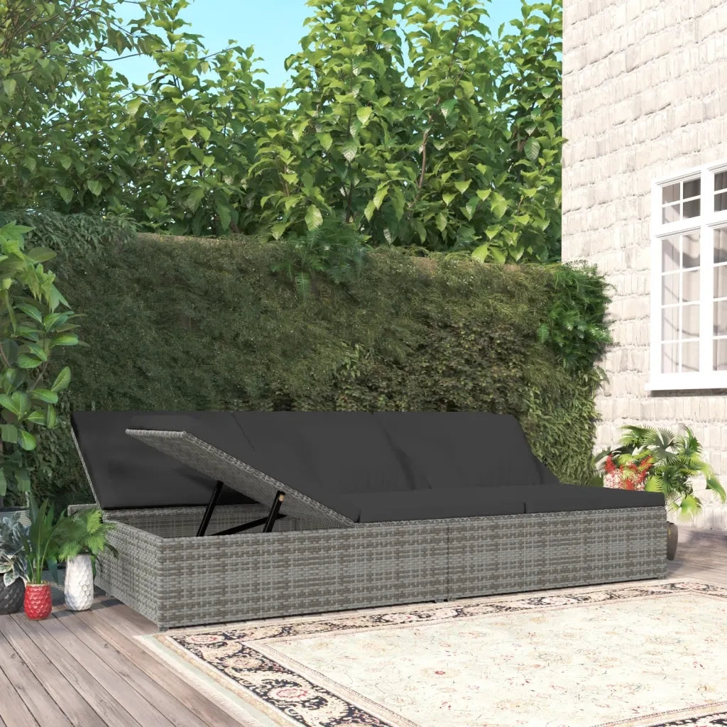 Lettino Reclinabile con Cuscini in Polyrattan Grigio Scuro 317240