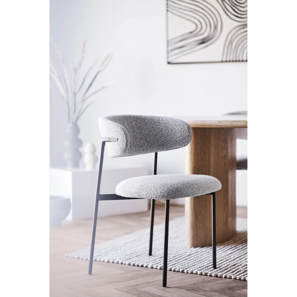 Set 2 sedie da pranzo Mira in Bouclé Sabbia con Gambe Nere