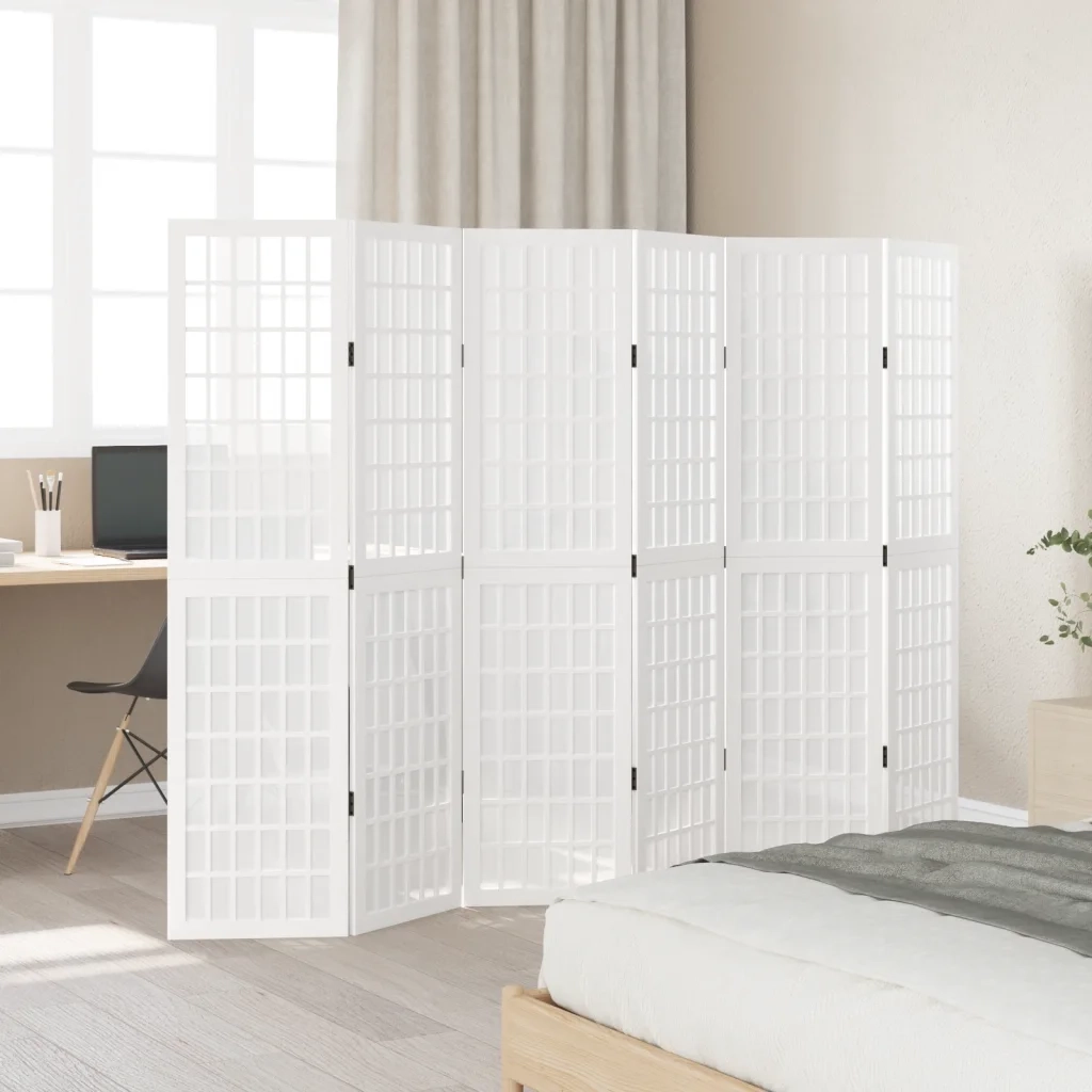 Divisorio Ambienti | Divider per stanze | Paravento 6Pannelli Bianco Legno Massello di Paulownia