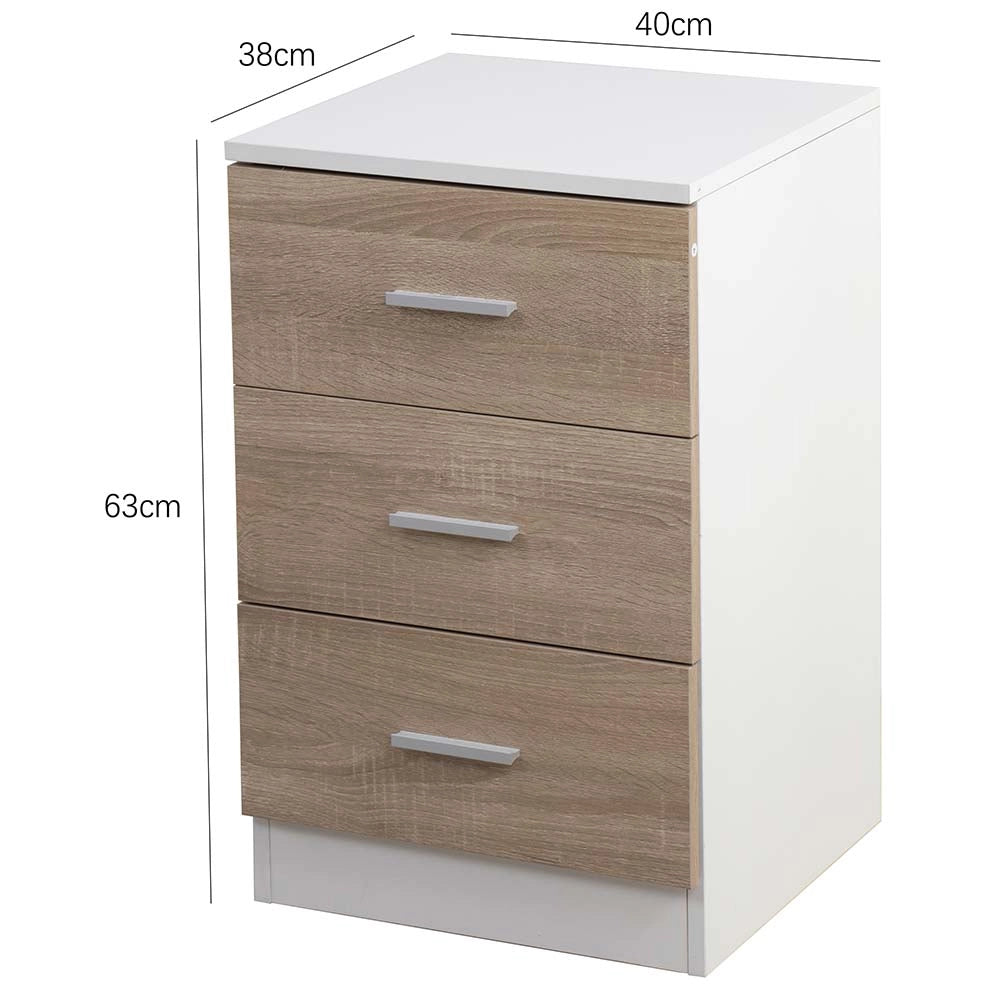 Comodino Mobiletto Cassettiera 3 Cassetti Design Moderno Legno Mdf Bianco Quercia