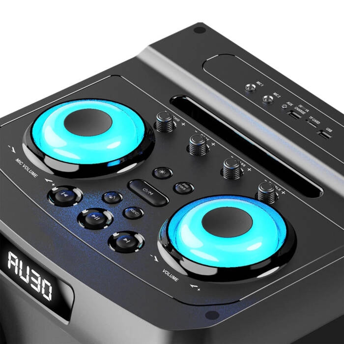 Cassa amplificata portatile 1800W PMPO, 150W RMS, Bluetooth TWS, LED RGB multicolore, karaoke microfono incluso - SOGO