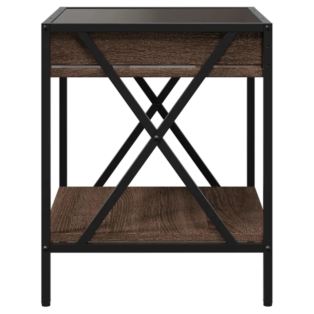 Comodino | Armadio da Notte | Mobiletto da notte con LED Infinity Rovere Marrone 40x40x49 cm