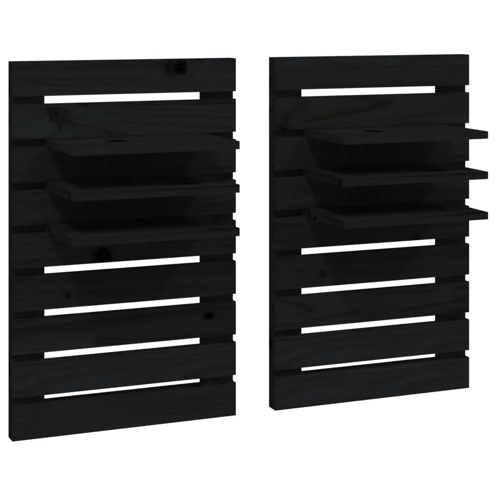 Mensole da Letto a Parete 2 pz Nero Legno Massello di Pino 824767