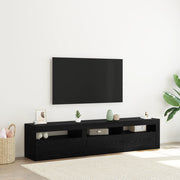 Mobile TV  2 pcs con luci LED in rovere nero legno ingegnerizzato