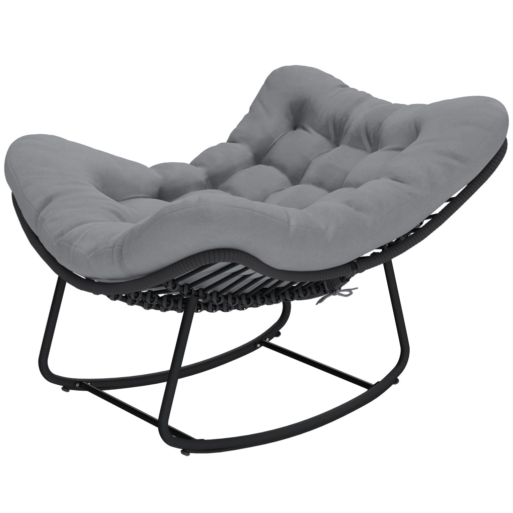 Sedia a Dondolo ¨C Zephmum ¨C Rattan Grigio Scuro con Cuscino