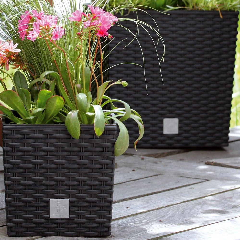 Deuba® 2x Vaso da Fiori per Interno Esterno Fioriera Piante con Maniglie Effetto Rattan 35L Marrone