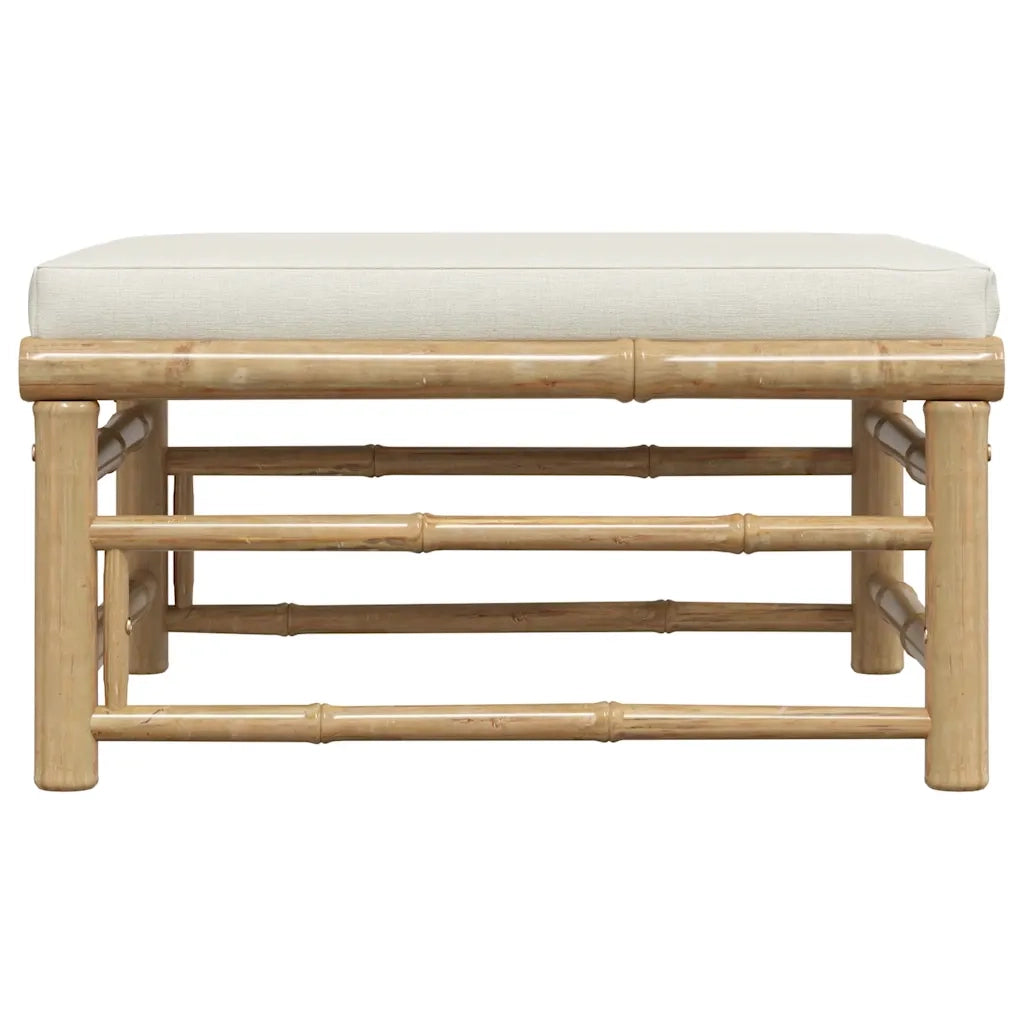 Poggiapiedi da Giardino con Cuscino Bianco Crema in Bambù 313147