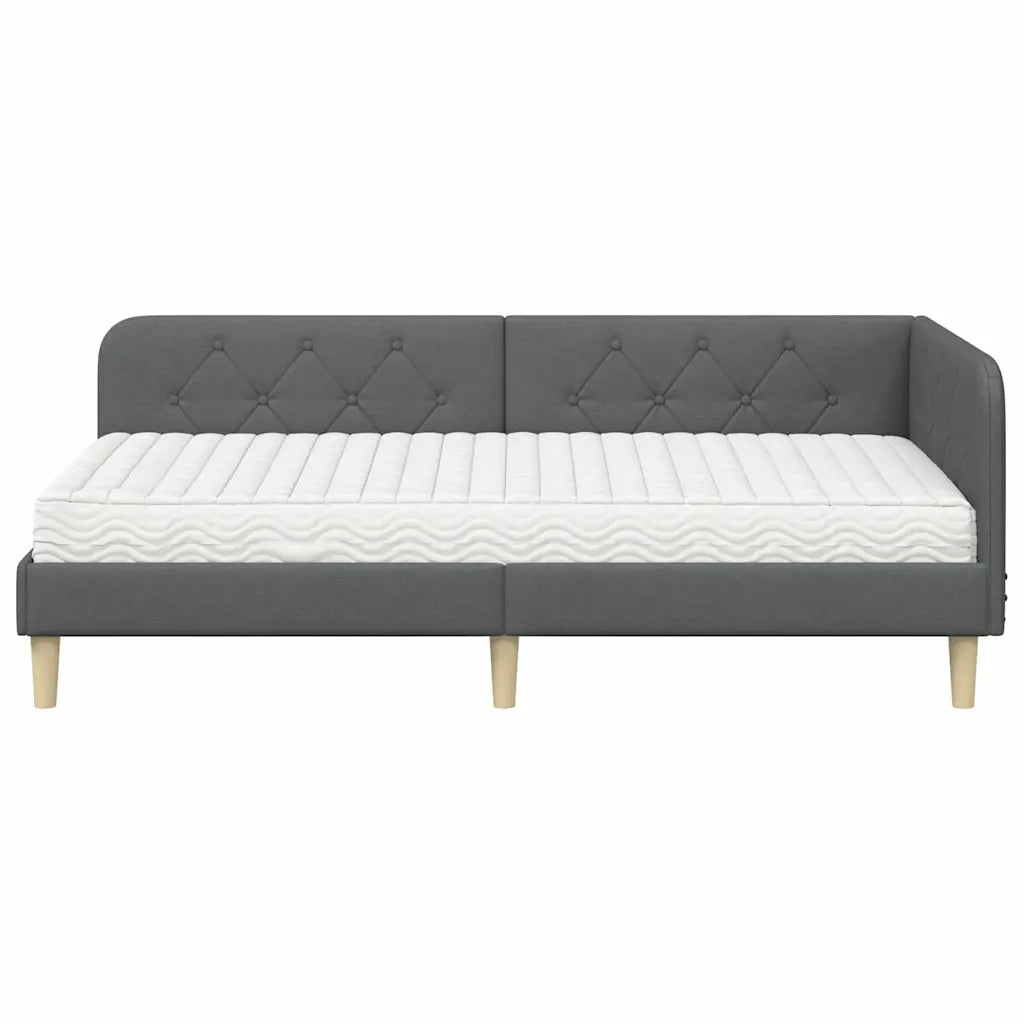 Cornice del letto ad angolo Grigio scuro 90 x 190 cm Tessuto