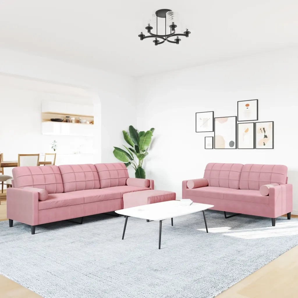 Set di Divani 3 pz con Cuscini e Rinforzi rosa in Velluto