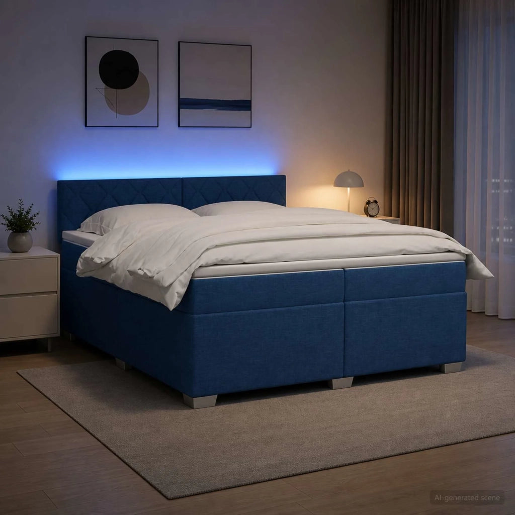 Letto con Box Spring, Materasso e LED Blu 200 x 200 cm Tessuto 3452035