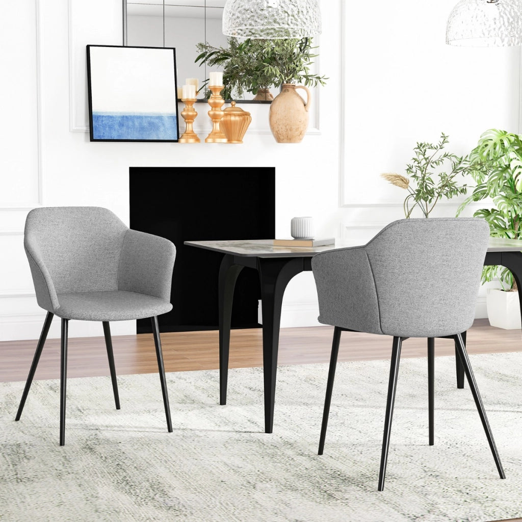 Set di 2 sedie da pranzo imbottita con schienale ergonomico ampi braccioli, 2 Sedie moderne ed eleganti Grigio chiaro