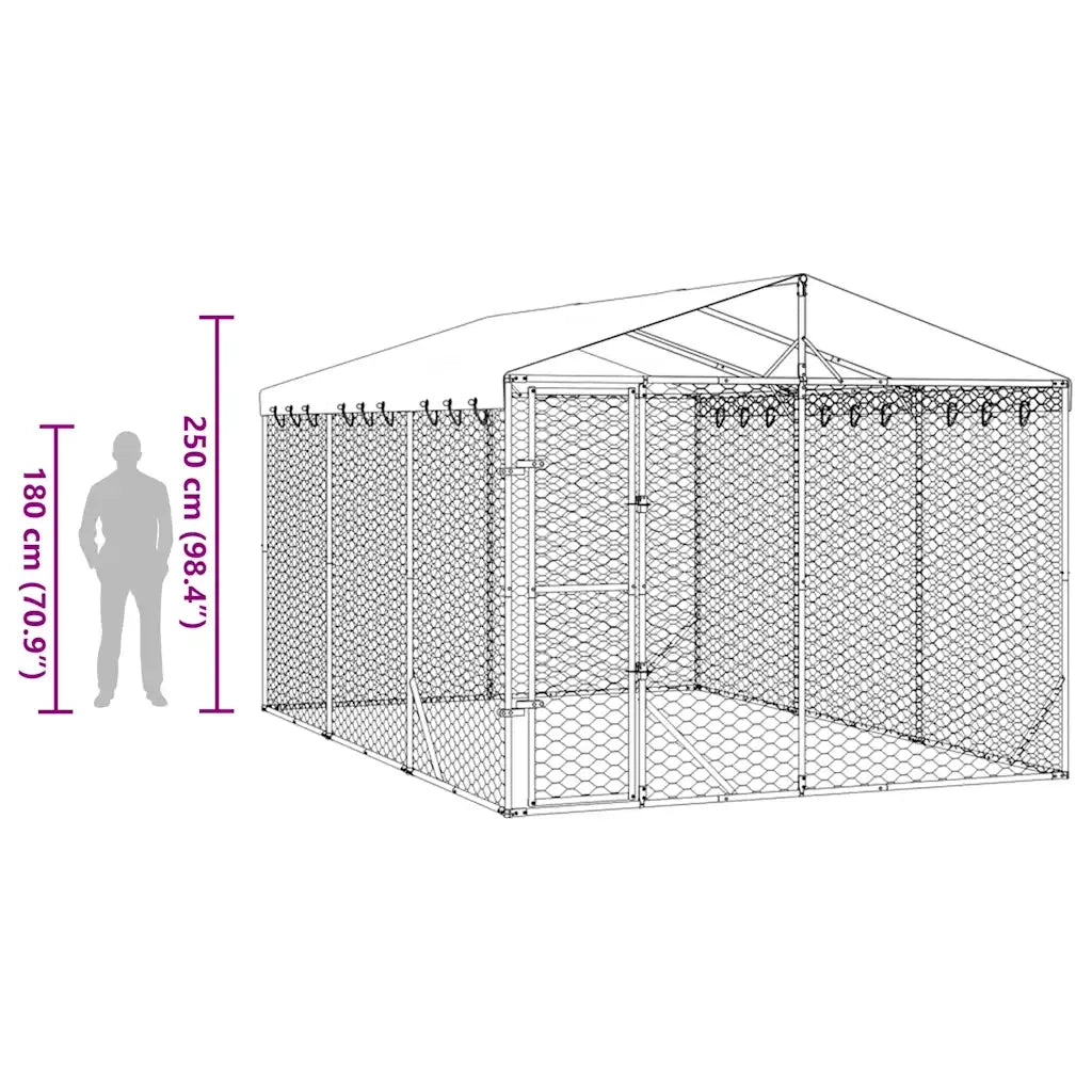 Cuccia Cani da Esterno Tetto Argento 3x4,5x2,5m Acciaio Zincato 3190487