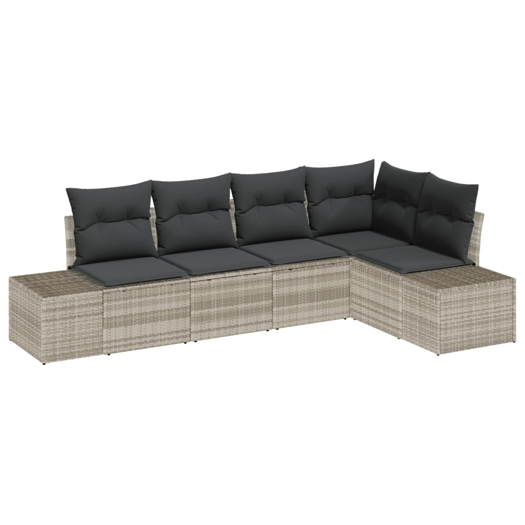 Set Divano Giardino 5 Pezzi con Cuscini Grigio Chiaro Polirattan