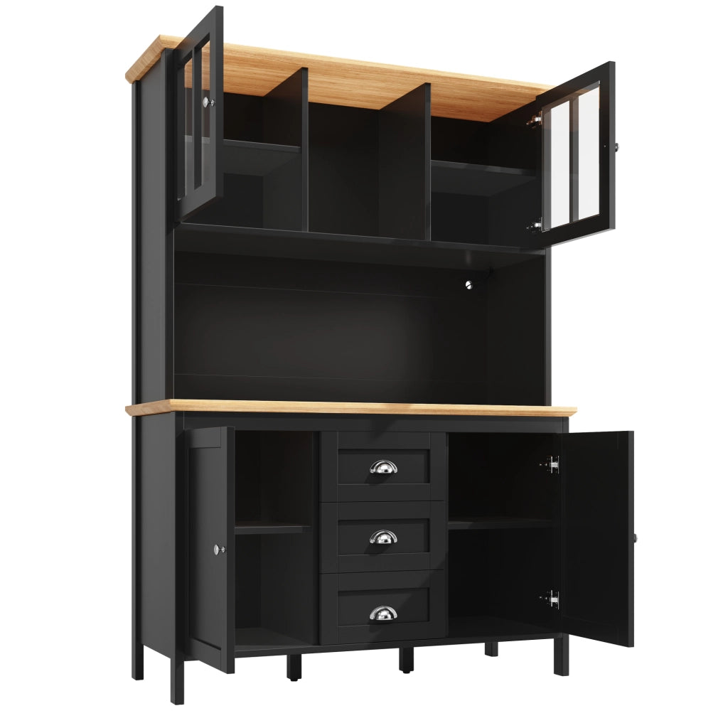 Credenza alta 120x40x179 cm con LED; 4 ante e 3 cassetti; MDF e metallo; nera